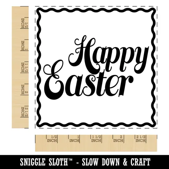 Happy Easter Elegant Text Square Rubber Stamp for Stamping Crafting {1}