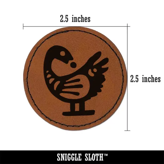 Sankofa African Adinkra Bird Symbol Reflection Round Iron-On Engraved Faux Leather Patch Applique - 2.5" Brown {2}