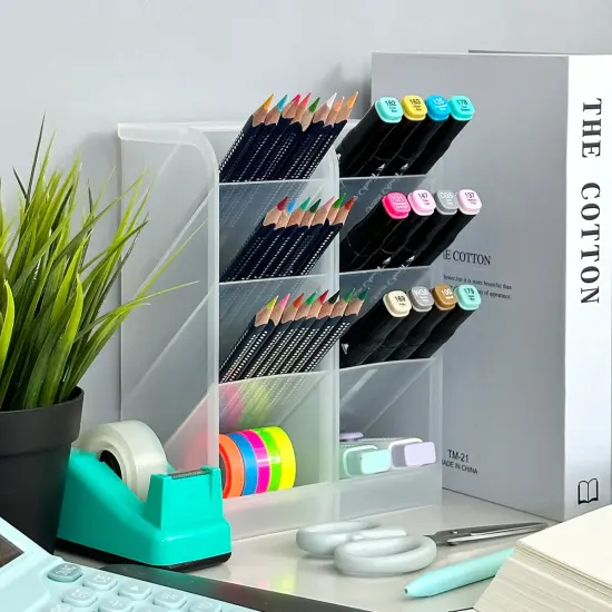 Wrapables Pen Organizer with 4 Compartments Desk Storage Organizer for Home, Office, Work Large (2pcs) / Clear {3}