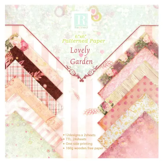 Wrapables 6x6 Decorative Single-Sided Scrapbook Paper for Arts & Crafts Projects, Scrapbooking, Card-Making Pink Romantic {2}