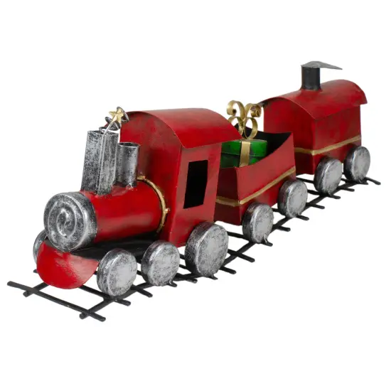 Northlight Triple Car Metal Train Christmas Decoration - 15" - Red and Silver {5}
