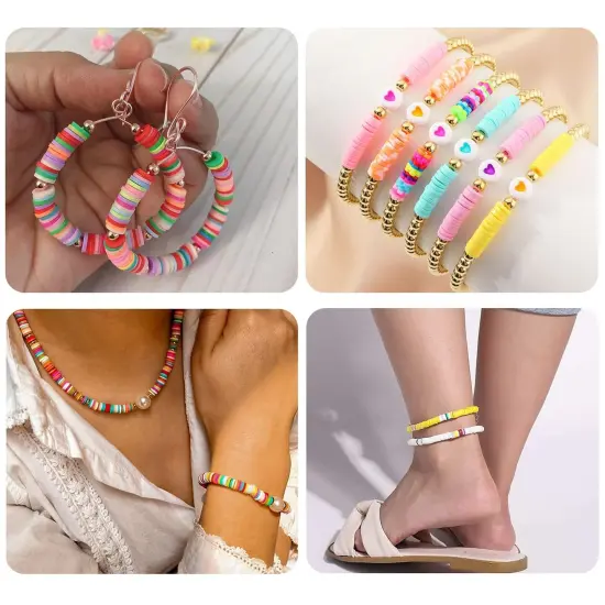 6000 Pieces 24 Colors 6mm Polymer Clay Beads,Bracelet Making Kit,Preppy Flat Spacer Heishi Beads for Jewelry Making with Smiley Face Beads Letter Beads Pendant Charms kit,Gifts/DIY {4}