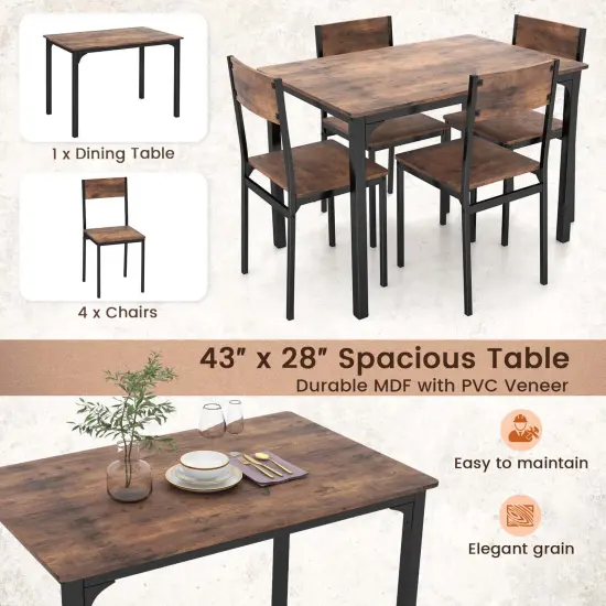 Costway 5 Piece Dining Table Set Industrial Style Kitchen Table & Chairs for 4 Brown {6}