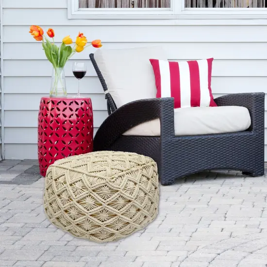 Northlight 18" Beige Handmade Macrame Natural Cotton Square Pouf Ottoman Ivory {6}