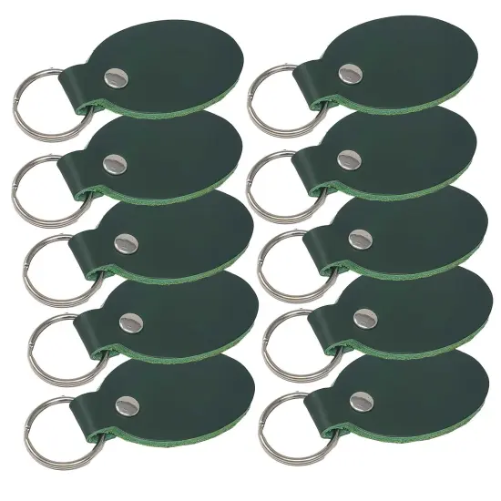 Oval Leather Keychains Kit &ndash; Full-Grain Latigo, DIY Personalization Ready, 10 Pack Kelly Green {1}