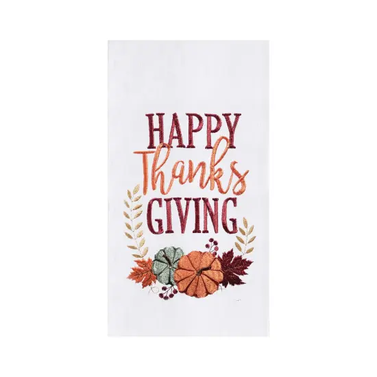 "Happy Thanksgiving" Pumpkin Harvest Thanksgiving Machine Washable Cotton Flour Sack Dishtowel {1}