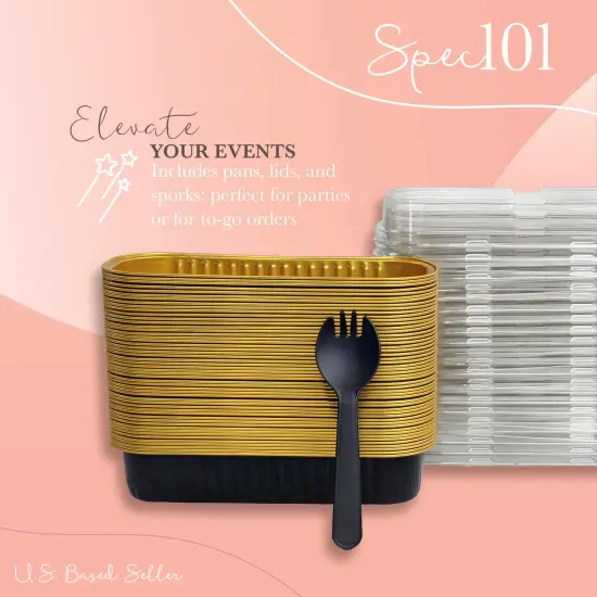 Spec101 Mini Loaf Pans with Lids and Spoons - Black 50pk Aluminum Baking Pans {4}