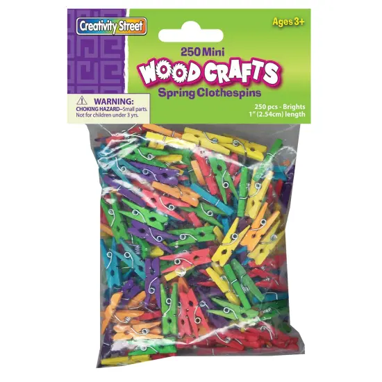 Mini Spring Clothespins, Bright Hues Assorted, 1", 250 Per Pack, 2 Packs {2}