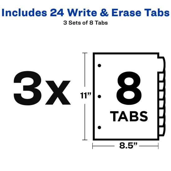 Avery Big Tab Write & Erase Durable Plastic Dividers for 3 Ring Binders, 8-Tab Sets, Pastel Multicolor, 3 Sets (31351) {4}