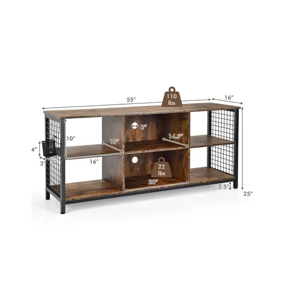Industrial TV Stand with Storage Basket for TVs up to 65 Inches-Rustic Brown {1}