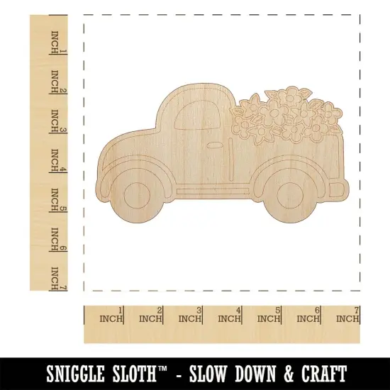 Cute Truck with Flowers Unfinished Wood Shape Piece Cutout for DIY Craft Projects {1}