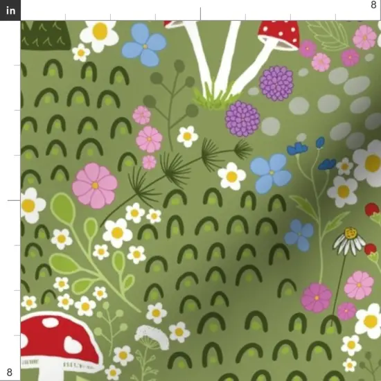 Various Fabrics by the Yard or Fat Quarter Mossy Mushroom Woodland Forest Undergrowth Botanical Whimsical Custom Printed Fabric by Spoonflower {4}