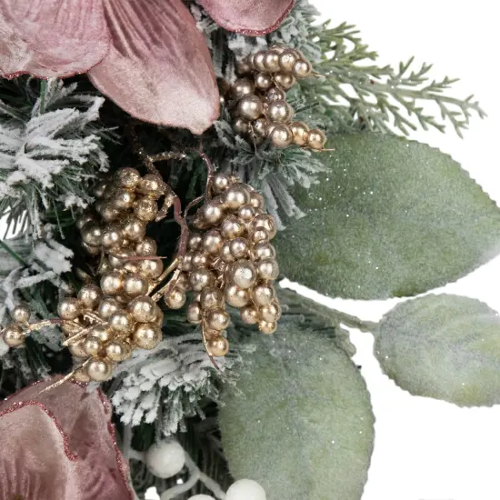 Northlight Floral and Ball Ornament Frosted Pine Artificial Christmas Wreath - 24" -Pink - Unlit Green {6}