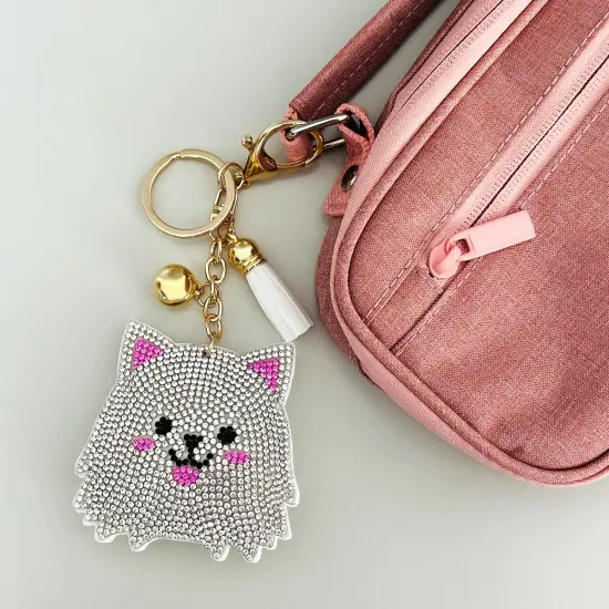 Wrapables Crystal Bling Key Chain Keyring with Tassel Car Purse Handbag Pendant, White Kitty {5}