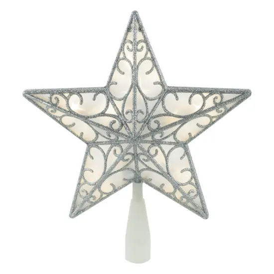 Northlight 9" LED Lighted Silver Glitter Star Christmas Tree Topper, Warm White Lights {1}