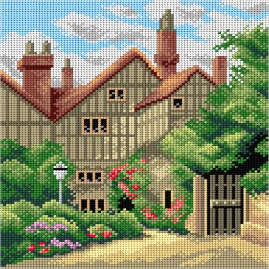 Gobelin canvas for halfstitch without yarn after Thomas Nicholson Tyndale - An Old Manor House and Garden 2855H {1}