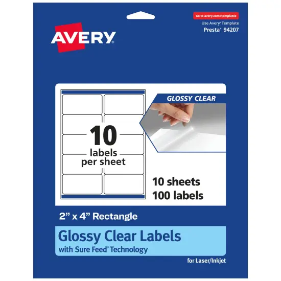 Avery Glossy Clear Rectangle Labels with Sure Feed, 2" x 4" {7}