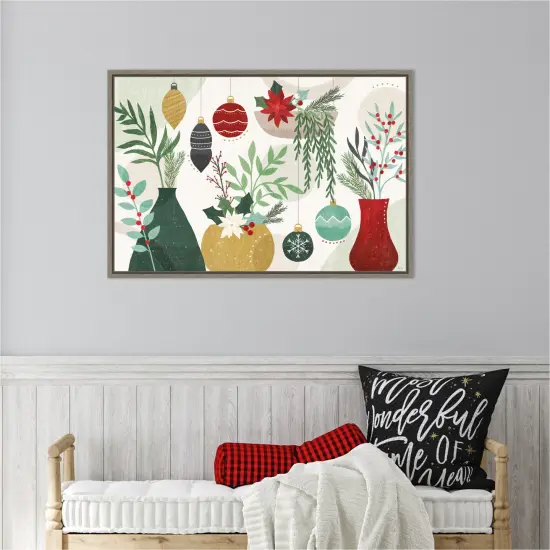 Deco Holiday Vases I by Veronique Charron Canvas Art Framed {6}