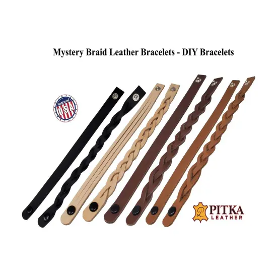Mystery Braid Leather Bracelets Kit-8 Pack Leather Bracelets Braiding Ready in 4 colors-Camps, Schools Easy Craft Idea-Made in USA by Pitka Leather MIXED (2 of each) {2}