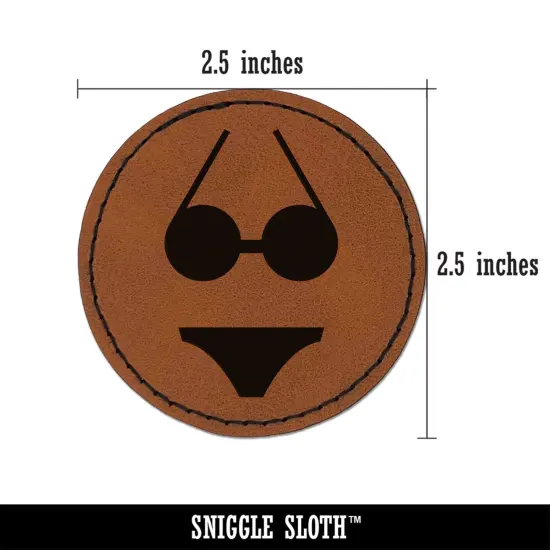 Bikini Bathing Swimming Suit Solid Round Iron-On Engraved Faux Leather Patch Applique - 2.5" Brown {3}