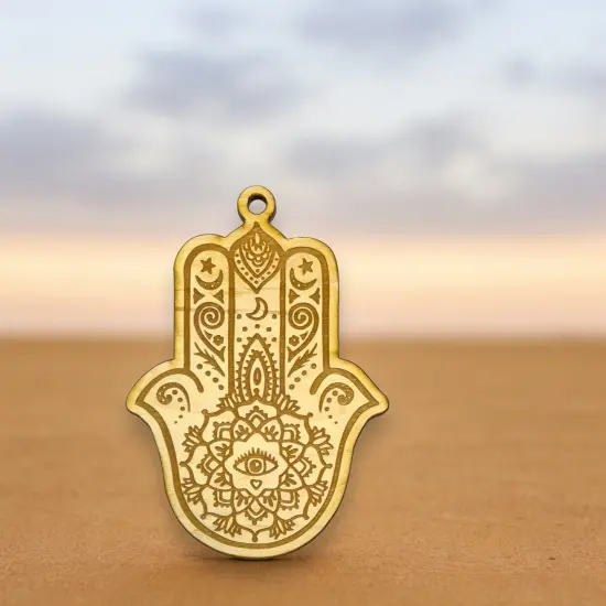 Ornament - Hamsa Hand - Raw Wood 4x3in {6}