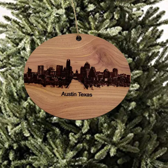 Austin TX Skyline - Cedar Ornament {2}