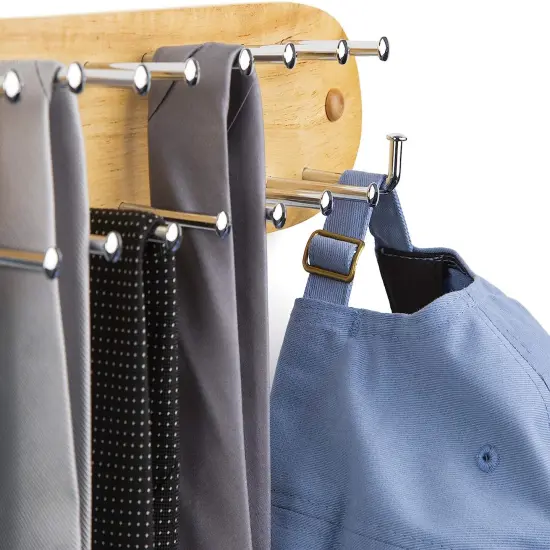 Wall Mounted Tie, Belt and Scarf Hanger, Holds Up to 21-Ties, Natural Wood {4}