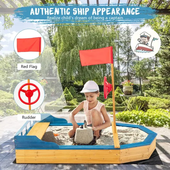 Kids' Pirate Boat Sandbox with Flag and Rudder {3}