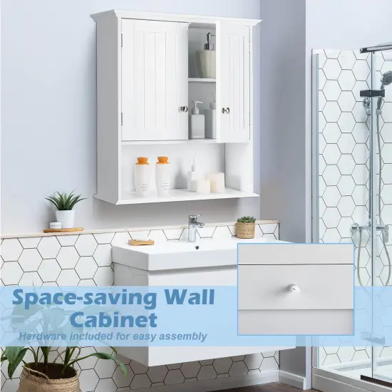 Wall Mount Bathroom Cabinet Storage Organizer with Doors and Shelves-White {5}