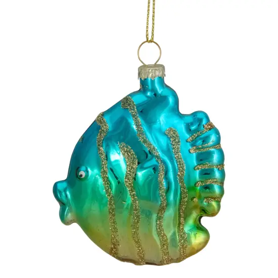 Northlight Tropical Fish Glass Christmas Ornament - 3" - Turquoise and Yellow Blue {5}