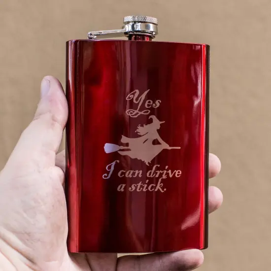 8oz RED Yes I Can Drive a Stick Flask {3}