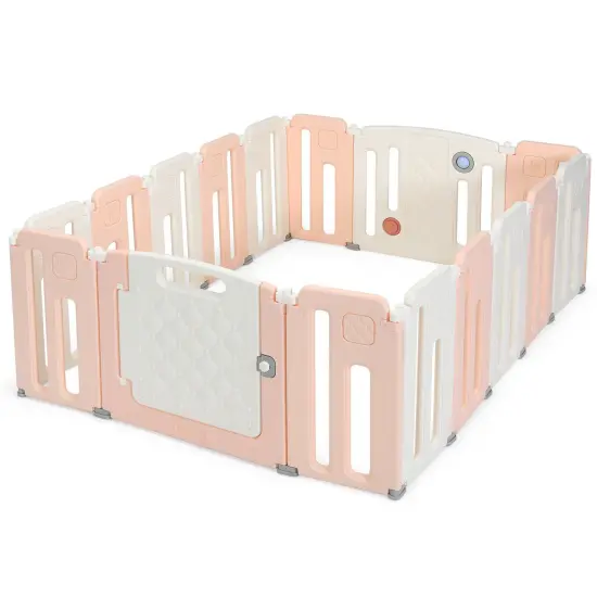 16 Panels Baby Safety Playpen with Drawing Board Pink {4}