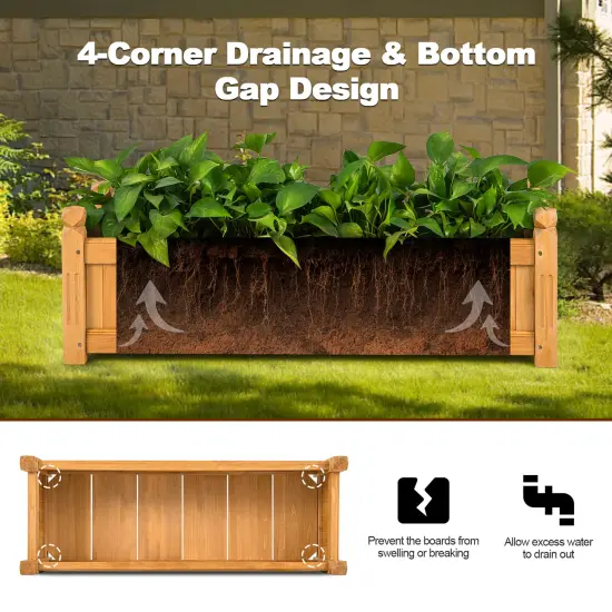 Costway Wooden Rectangular Planter Box Raised Garden Bed for Plants with 4 Corner Drainage {5}