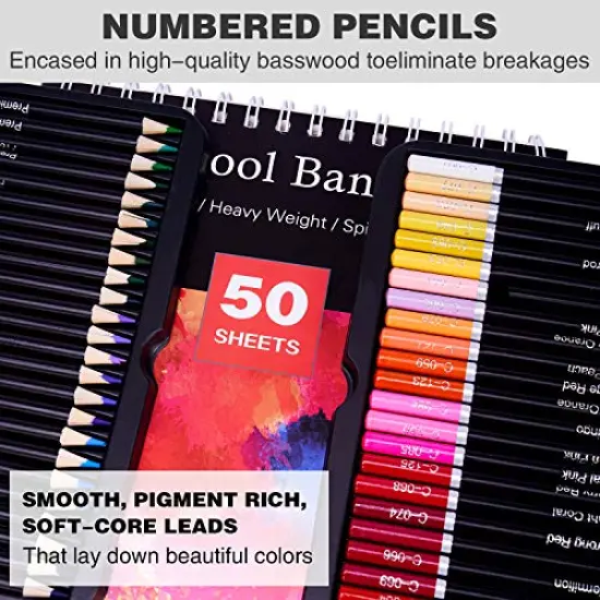 72 Professional Colored Pencils, Artist Pencils Set with 2 x 50 Page Drawing Pad(A4), Premium Artist Soft Series Lead with Vibrant Colors for Sketching, Shading & Coloring in Tin Box {5}