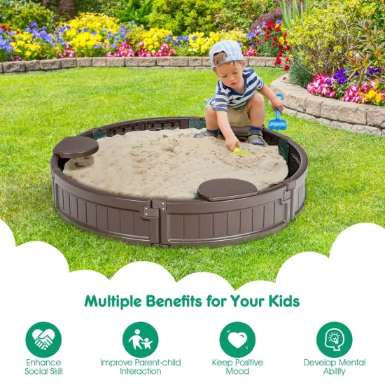 Sandbox with Built-in Corner Seat and Cover Ideal Gift for Kids {3}