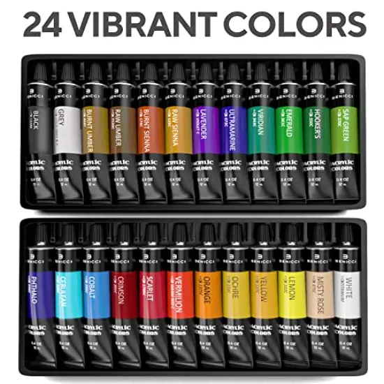 Complete Acrylic Paint Set &ndash; 24х Rich Pigment Colors &ndash; 12x Art Brushes with Bonus Paint Art Knife & Sponge &ndash; for Painting Canvas, Clay, Ceramic & Crafts, Non-Toxic & Quick Dry &ndash; for Kids & Adults {6}