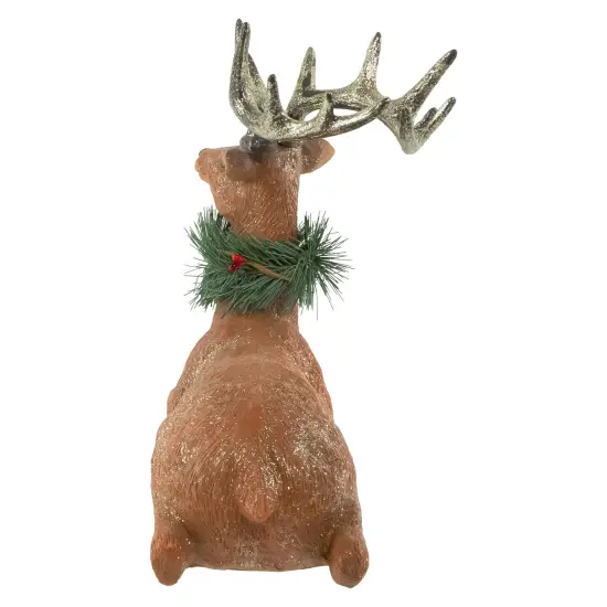 Northlight Glittered Sitting Deer with Pine Neck Wreath Christmas Decoration - 10" Brown {7}