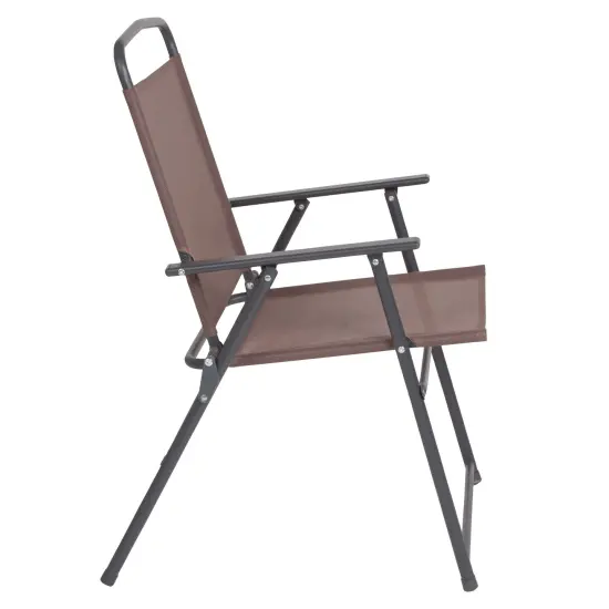 Emma and Oliver 6 Piece Patio Garden Set with Table, Umbrella and 4 Folding Chairs Brown {4}