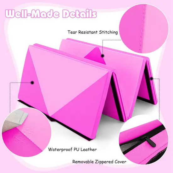Costway Folding Gymnastics Mat 8' x 4' x 2'' PU Leather Tumbling Exercise Mat Yoga Gym Light Pink+Black/Blue+Black/Pink+Purple/Pink+Black/Pink+Blue/Pink {6}