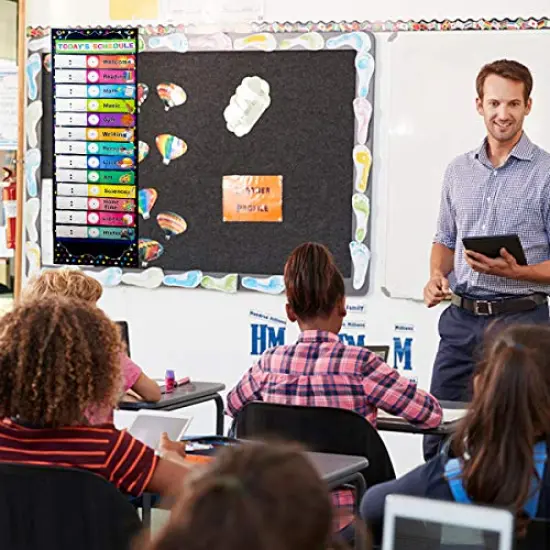 Daily Schedule Pocket Chart Educational Pocket Chart for Classroom Office Home Teachers Preschool Activity Supplies 15 Pockets 14 Double-Sided Reusable Dry-Eraser Card 13 x 37 Inches {2}