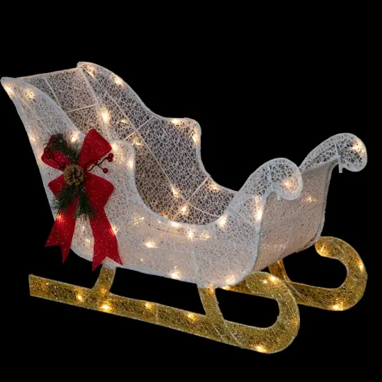 Northlight 30.25" LED Lighted Glittery White Sleigh Outdoor Christmas Decoration Gold {4}
