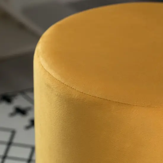Modern Round Velvet Fabric Standard Ottoman Stool with Gold Base Mustard {5}