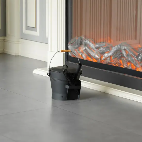 Black Iron Ash Bucket with Lid and Wood Handle Brush Use for Fire Pit, Wood Burning Stove and Grill {2}