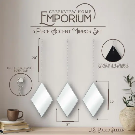 Creekview Home Emporium Accent Mirrors Small Diamond Decorative Wall Mirror 3pc {2}