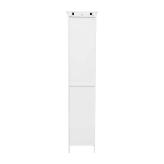 Merrick Lane Delilah Slim Linen Tower Organizer with Storage Drawer, Upper and Lower Cabinets with Magnetic Closure Doors and Open Shelf White {4}