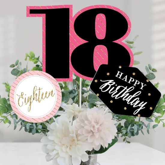 Big Dot of Happiness Chic 18th Birthday - Pink, Black and Gold - Birthday Party Centerpiece Sticks - Table Toppers - Set of 15 {1}