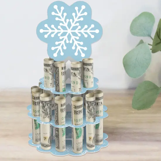 Big Dot of Happiness Winter Wonderland - DIY Snowflake Holiday Party and Winter Wedding Money Holder Gift - Cash Cake {1}