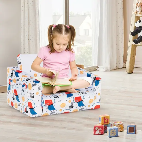 2-in-1 Convertible Kids Sofa with Velvet Fabric White {6}