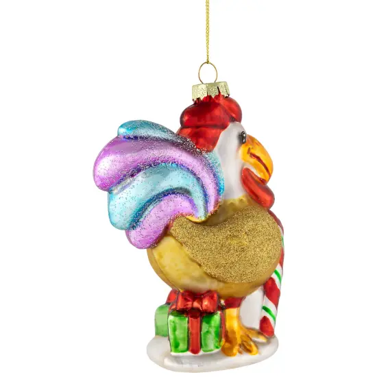 Northlight 5" Gold and Red Rooster Glass Christmas Ornament {5}