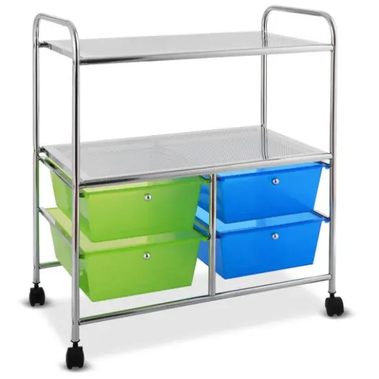 4-Drawer Utility Cart with Locking Wheels and Handles Mobile Storage Shelf for Kitchen and Bathroom Salon Clear {7}